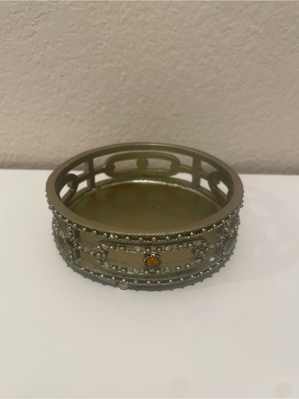 Bombay Gold Decorative Round Candle Tray Dish with Gem Accents New in Box